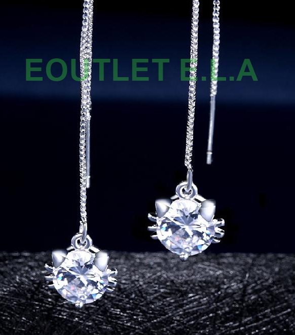 115mm 5CT CZ CAT CHAIN THREAD SILVER EARRINGS